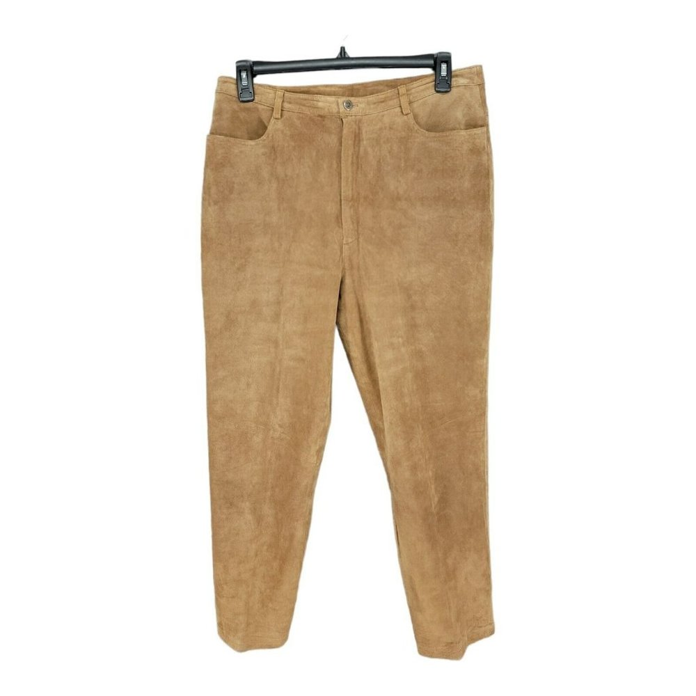 Suede Leather Pants Womens 16 Tan Brown Lined High Rise